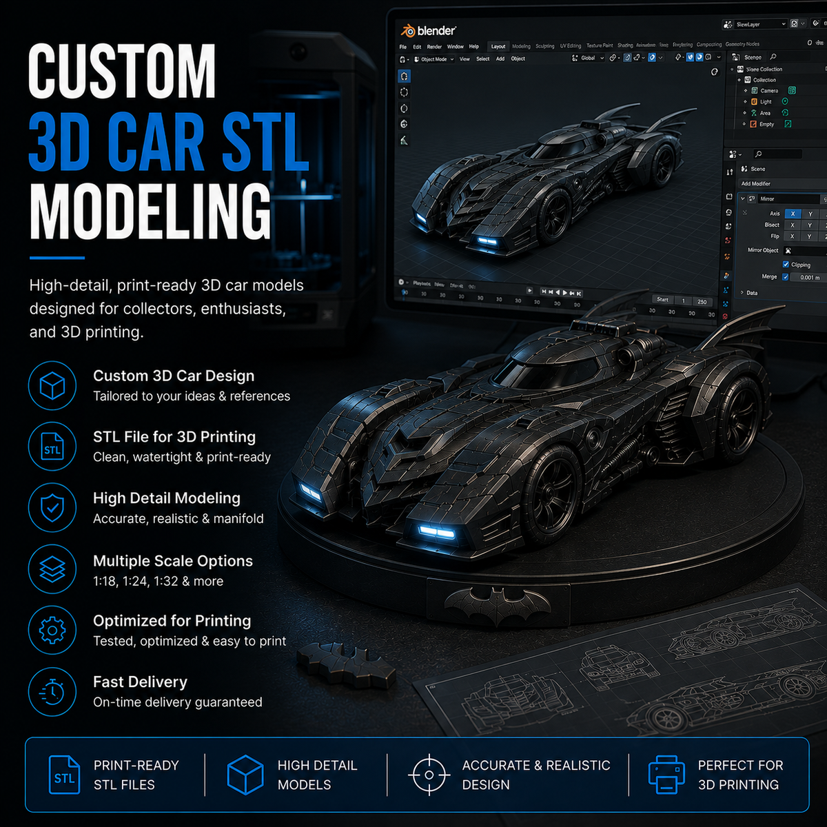Custom 3D Car STL Modeling Service